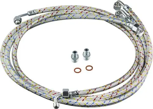 BOSCH Schlauchset mit mehreren flexiblen Schläuchen, ummantelt in einem geflochtenen Material, versehen mit Metallanschlüssen und Dichtungen.